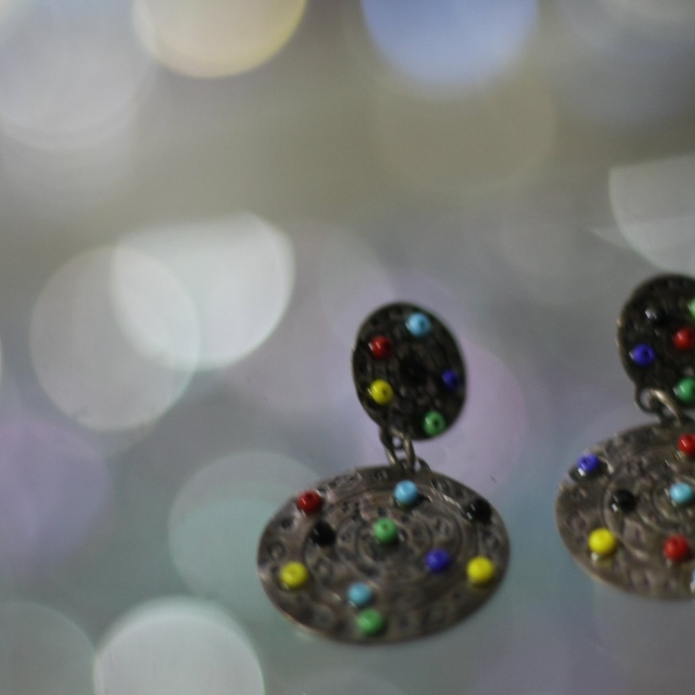 Silver Multi Color Earrings - Picture 2 of 4